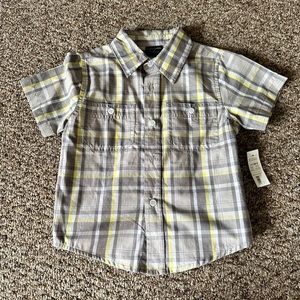 Faded glory 3T short sleeve button down gray, white and yellow